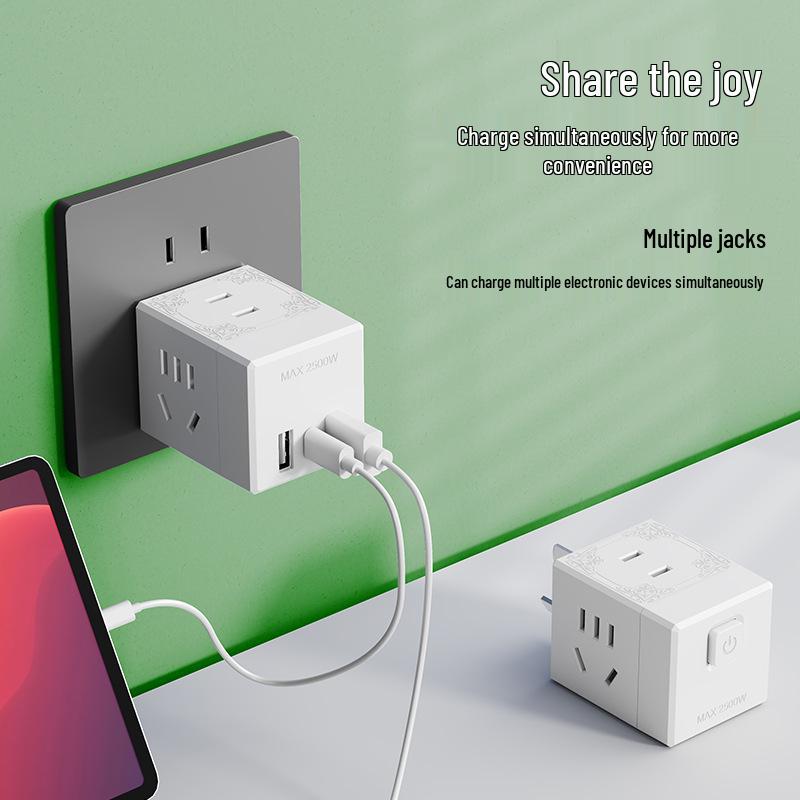 Magic Cube Multi-Port USB Charger Power Strip, Desktop Socket, No-Wire Multi-Position Plug for Home Use