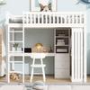 Bunk Bed 90x200 Desk Wardrobe 3 Drawers Storage Space Slatted Frame Pine Wood Youth Bed Children/Adults White
