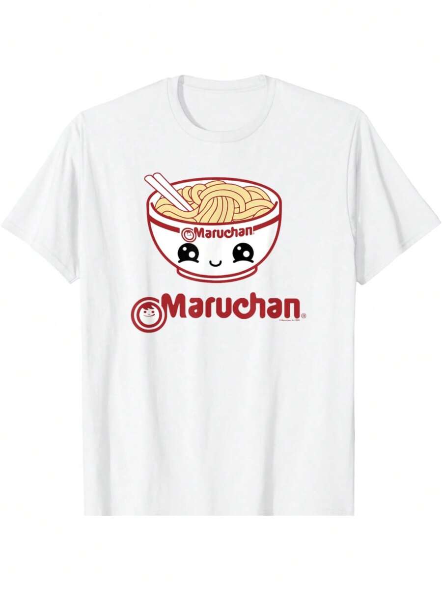 

Унисекс повседневная футболка с милым принтом лица в миске с лапшой, круглый вырез, стандартный крой, для любого сезона S