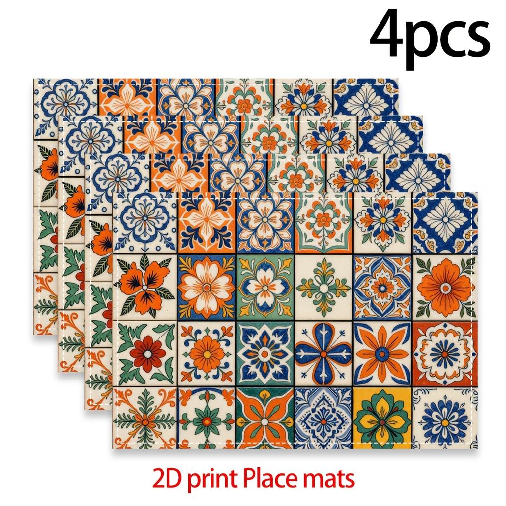 2/4/6 Pezzi Runner da Tavola Stile Boemo, Motivi Floreali Geometrici Multicolore, Adatti per Decorazione Tavola da Pranzo in Cucina, Decorazione Festa di Compleanno, Casa