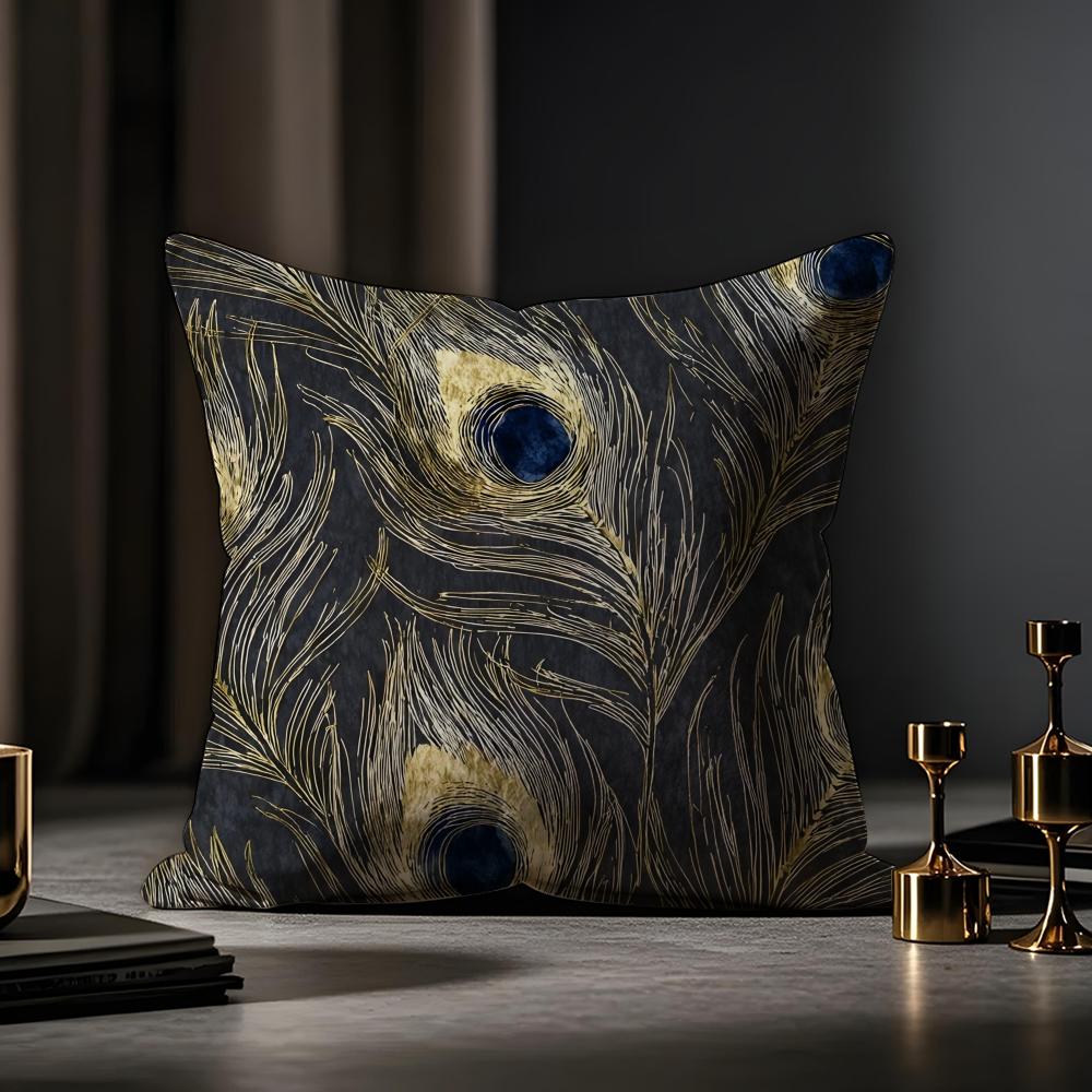 Peacock Texture Cushion Cover Anti-dustmite Pillowcase Invisible Zipper Silky Short Plush Sofa Cushion Cover