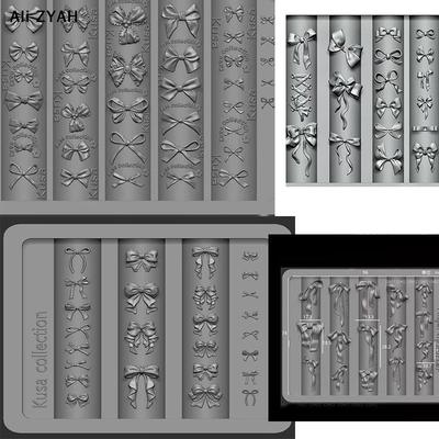 Silicone Nail Art Mold Exquisite Bowknot Tie UV Gel Polish Carving Mould DIY Ribbon Design Nail Charm Decor Templates Stencils