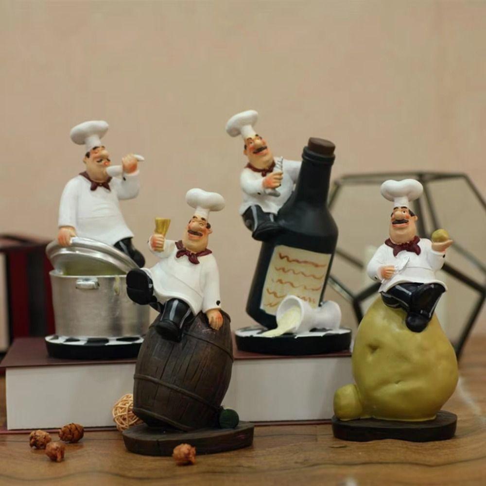 Handicraft Rustic Bakery Chef Resin Statue Simulated Kitchen Chef Figurine Balcony Garden Supplies