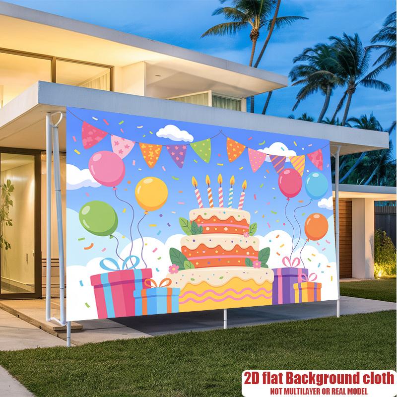 Dessert Birthday Party Banner, Colorful Pattern Polyester Backdrop for Home Room Wall