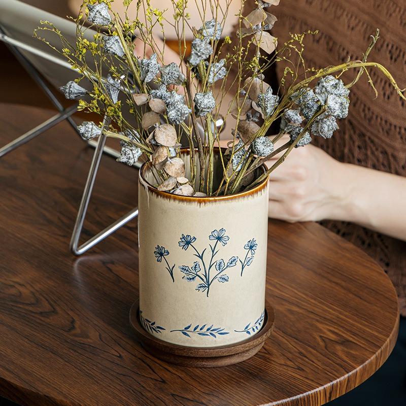 Drainable Ceramic Chopsticks Holder - Multi-purpose Kitchen Storage Jar for Spoons, Forks, and Knives