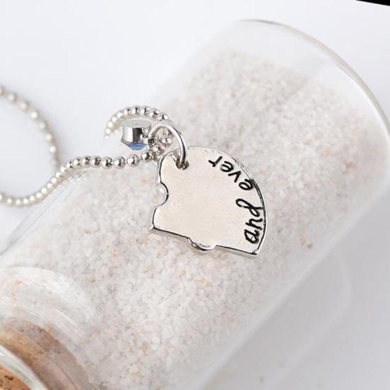 4Pcs/Set Best Friends Heart Matching Rhinestone Pendant Necklace Women Jewelry