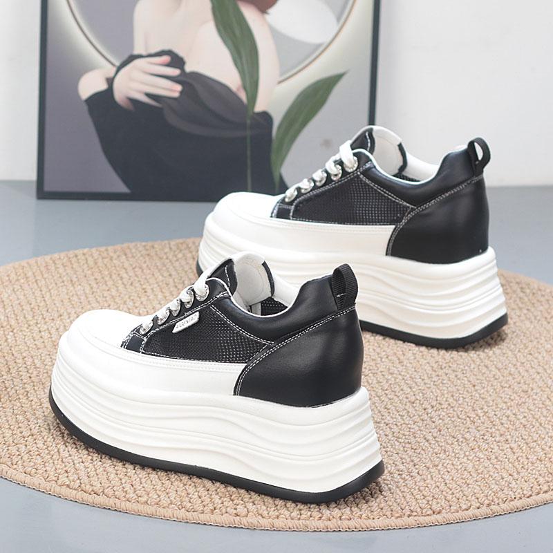 Fashion 8CM Women's Low Cut Breathable Hollow Out Sneakers Summer Fashion Casual Shoes Thick Bottom Lightweight Versatile Plain Color