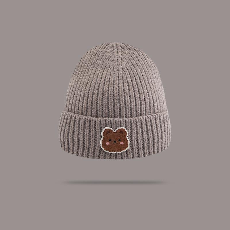 

Cute Little Bear Wool Hat for Women In Autumn and Winter Fashionable Warm and Versatile Hat Cold Hat Knitted Men Plus Velvet Students Thickened One size