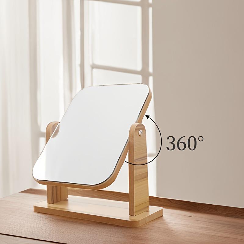 INS-Stil Holz-Drehspiegel für Studentinnen - Prinzessin Schreibtisch-Spiegel mit Holzmaserung