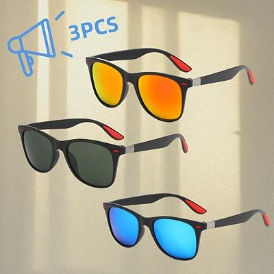 3 Sets Retro Modern Sunglasses Black Blue Orange UV Protection Stylish Shades for Men Women