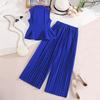 Girls' Fashionable Outfit - Summer Children's Simple Top, Casual Pleated Wide-leg Pants Set