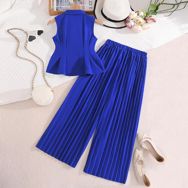Girls' Fashionable Outfit - Summer Children's Simple Top, Casual Pleated Wide-leg Pants Set