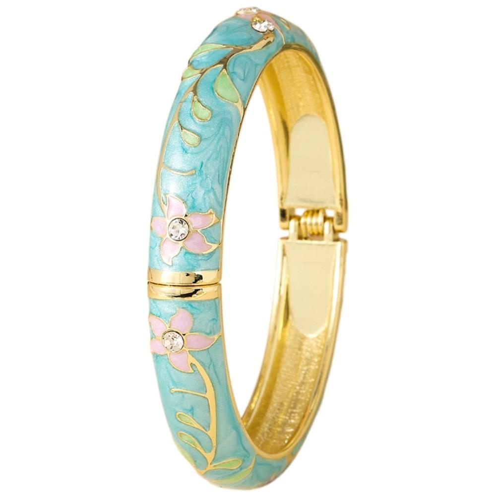 

Enamel Floral Vintage Cloisonne Bangle Colorful Women s Hand Bracelet Flower Crystal Bangle Girls небесно-голубой