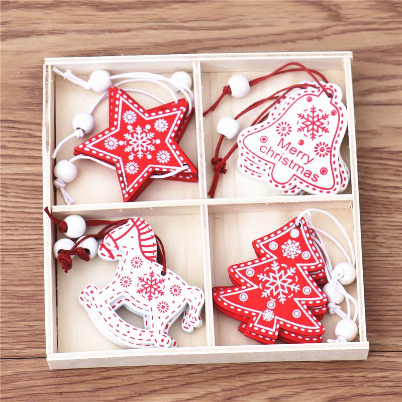 Set of 12 Small Wooden Christmas Ornaments in Gift Box