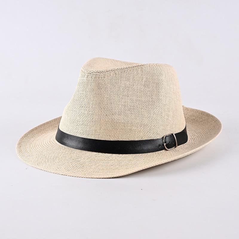 Curled brim top hat middle-aged men sunscreen breathable travel vacation visor straw hat literary and retro
