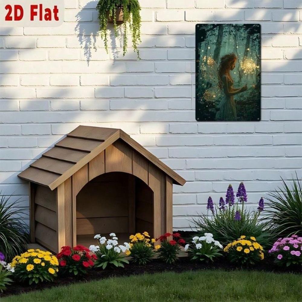 Metal Poster Forest Fairy with Light, Wall Art Decor for Living Room
