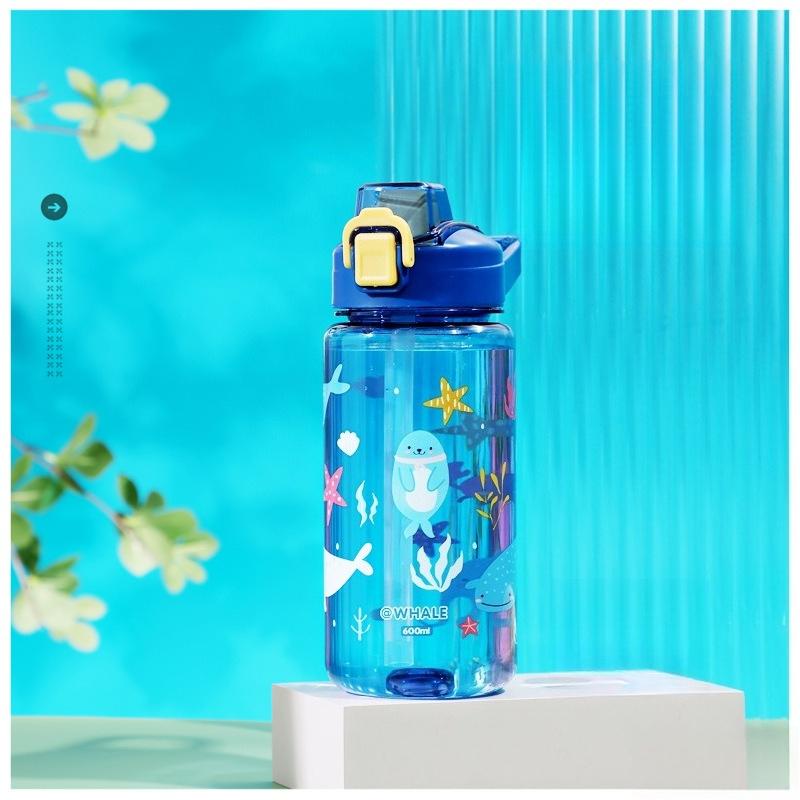 

1pc Dinosaur Water Bottle Sippy Cup with Silicone Straw Leakproof Portable Drinking Bottle for Outdoor Summer Daily Use 600ml синий