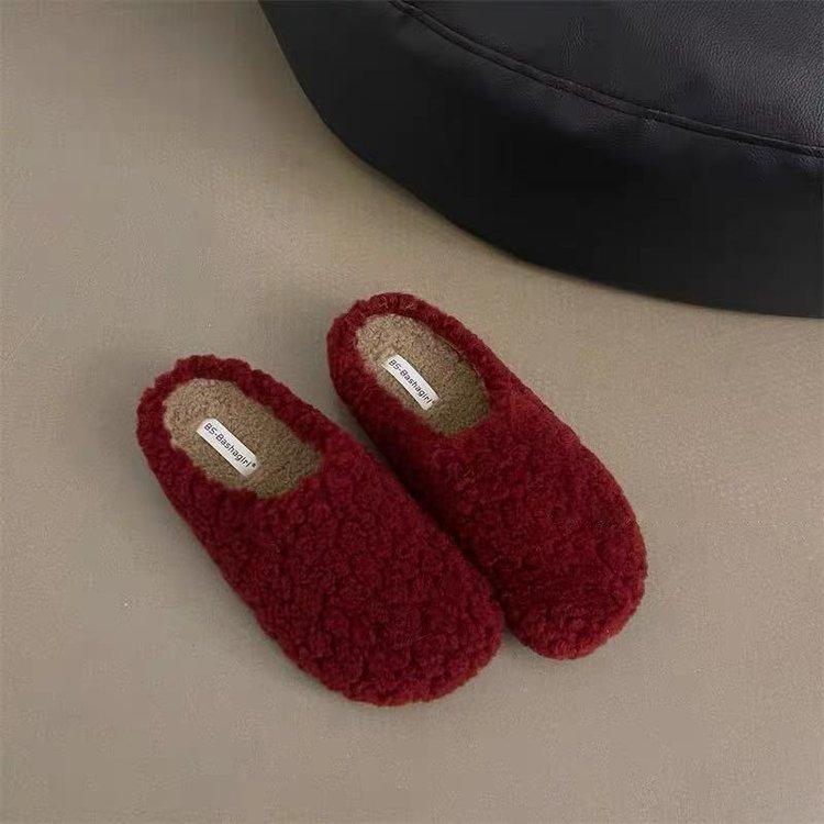 Retro Lamb Wool Plush Slippers Female 2025 Autumn and Winter New Bag Head Drag Fairy Lazy Cotton Drag One Pedal
