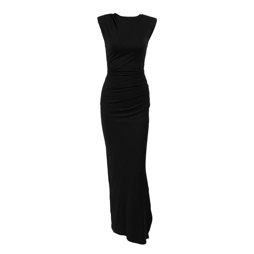 Elegant black knitted hip skirt women's autumn round neck waist French dress high-end women's clothing