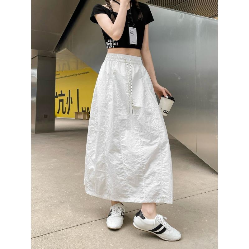 

Splicing simple pumpkin skirt skirt girl style long summer skirt high waist splicing bud skirt white skirt S белый