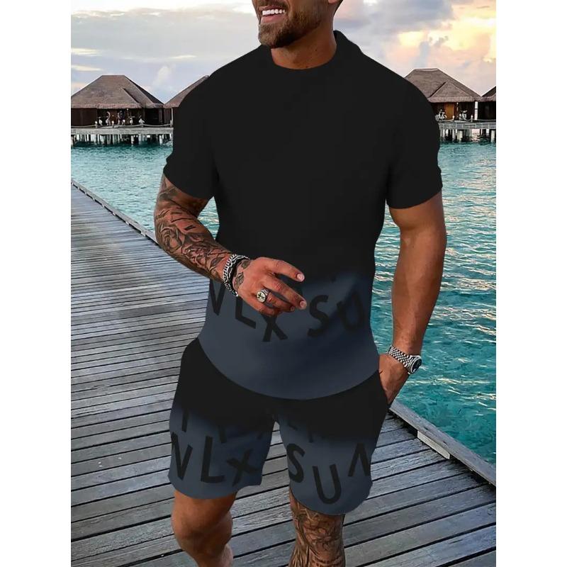 Men's Short Sleeve T-shirts And Shorts Set Outdoor Street Short Sleeve Top Shorts Plus Size Casual Summer T Shirts 2-piece Set