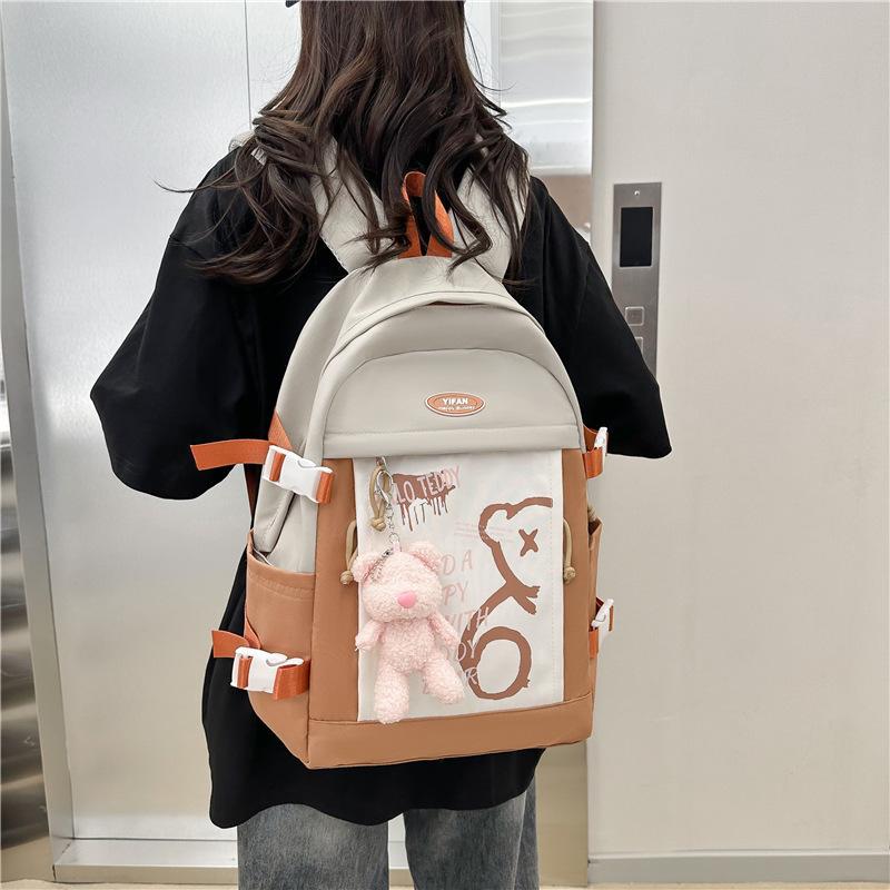 Schoolbag schoolbag middle school student ins high-quality schoolbag women's 1011 new splicing simple, large-capacity college student backpack