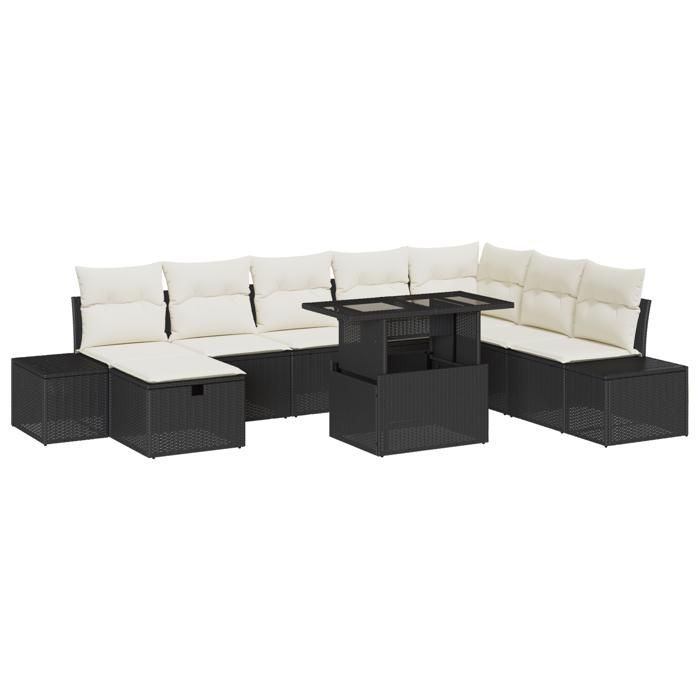 VidaXL Ensemble de Canapé de Jardin de 9 Pièces avec Coussins Noir Poly Rattan 3361226
