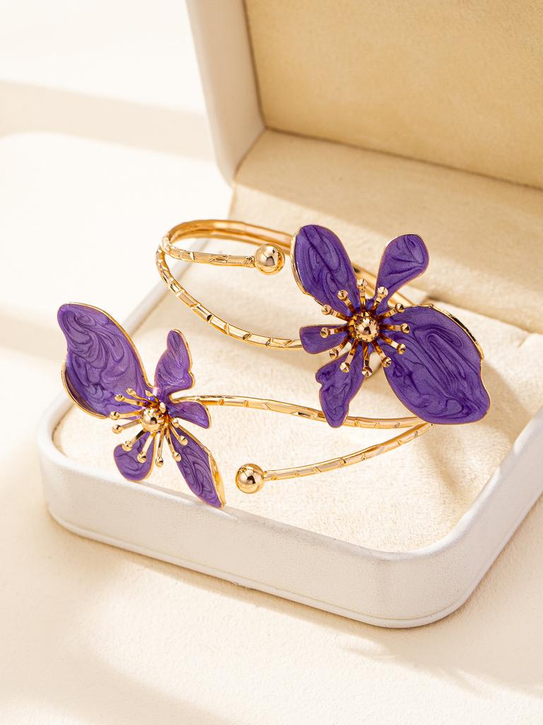 Elegant And Simple Design, Fresh And Sweet, Gold Enamel Glaze Craft, Flower Opening Bracelet