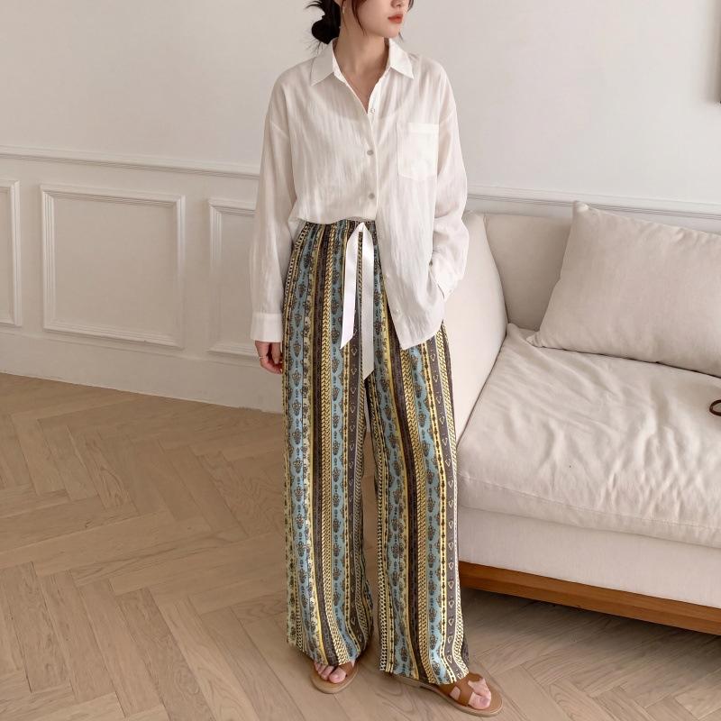 New Cotton and Silk Wide-leg Pants, Artificial Cotton Pajama Pants, Walking Pants, Loose and Casual, Can Be Worn Outside, Large Size Women's Thin 