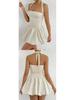 European & American Summer Pleated Backless Lace-up One-Shoulder Princess Dress