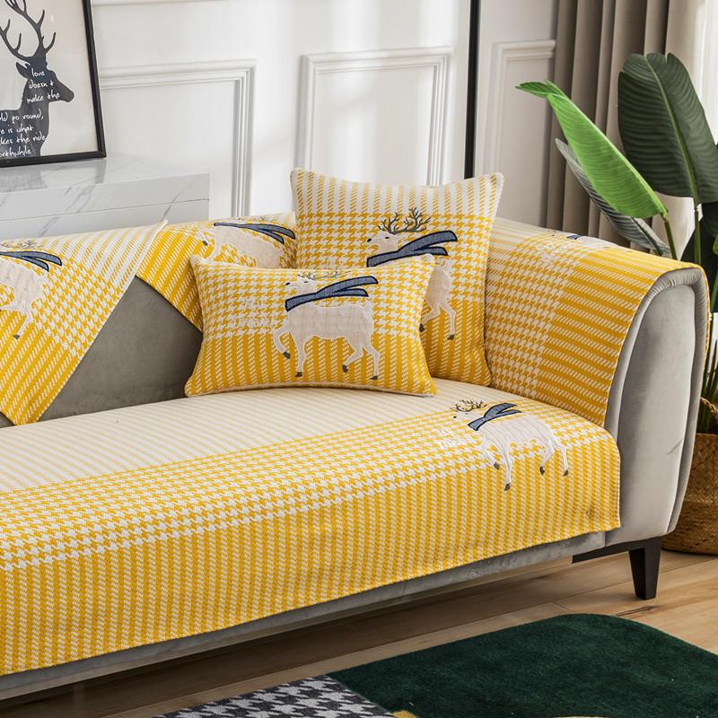 

Нескользящая подушка для дивана из хлопка и льна Four Seasons, универсальный простой желтый комплект, шарф, высококачественная подушка из мешковины 70*70