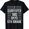 I Survived 180 Days of 5th Grade Last Day School Teacher T Shirt Vintage Washed Homme Comfortable Soft Versatile Graphic