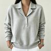 Women's Casual Pullover Sweatshirt with Lapel Collar, Long Sleeve, Loose Fit, Multi-Color