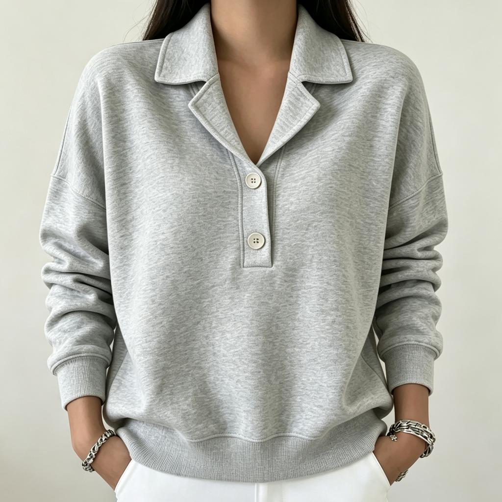 Women's Casual Pullover Sweatshirt with Lapel Collar, Long Sleeve, Loose Fit, Multi-Color
