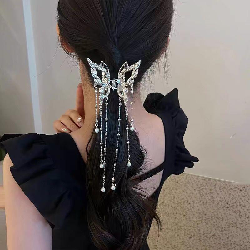 

Элегантная заколка-бант из черного сатина со стразами - Женский аксессуар-краб