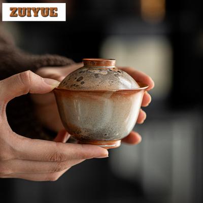 120ml Gaiwan Giapponese in Porcellana Cotto a Legna Tazza da Tè Creativa a Variazione di Forno Coperchio per Tazza da Tè Ciotola con Coperchio Set da Tè Artigianato Regalo