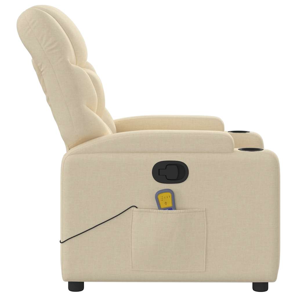 Vidaxl Reclining Massage Armchair, Cream, Fabric Upholstered
