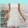 Summer White Polyester Sleeveless Off Shoulder A Line Dress For Women