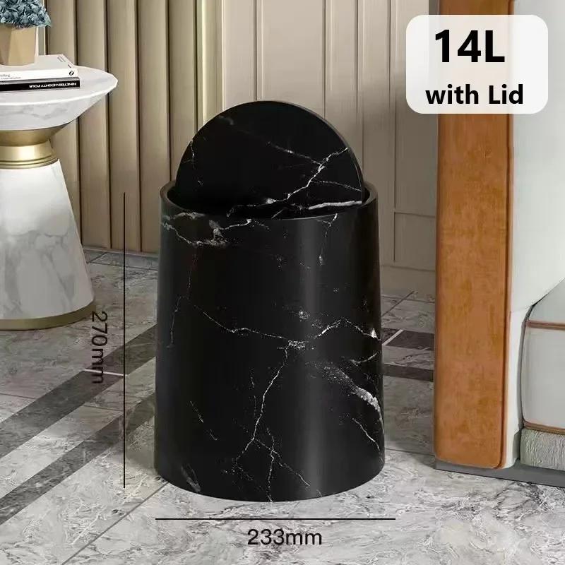 Lixeira Nórdica de Mármore, Lixeira com Tampa e Balde Interno, Lixeira para Banheiro, Escritório, Cesto de Papel para Quarto, 9 L, 14L
