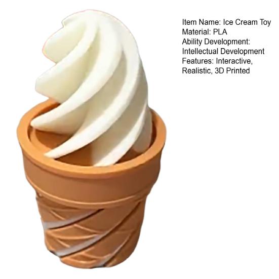 Fake Ice Cream Cone Decoration Realistic 3D Printed Dessert Model for Kids Pretend Play Cute Bakery Prop Unique Gift for Food Lovers