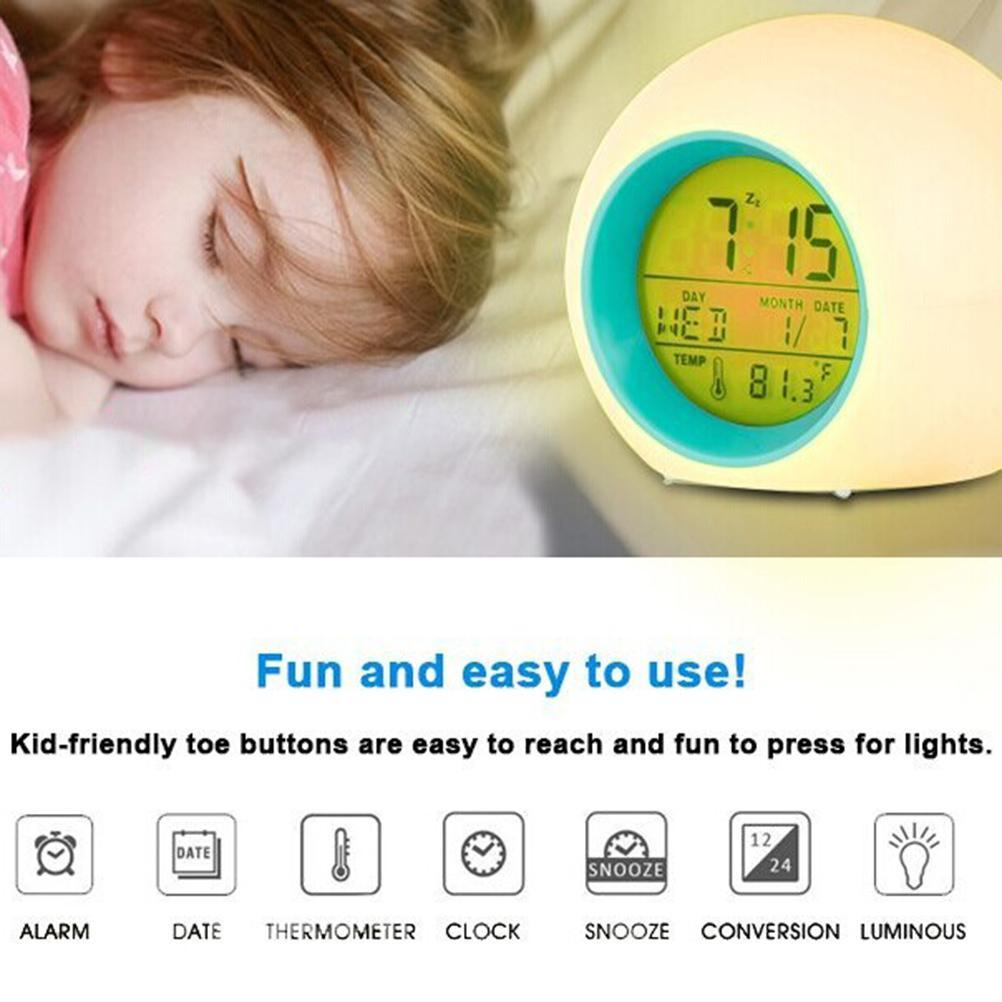 Colorful LED Ball Alarm Clock with Natural Sound Round Digital Calendar Bedside Wake Up Light
