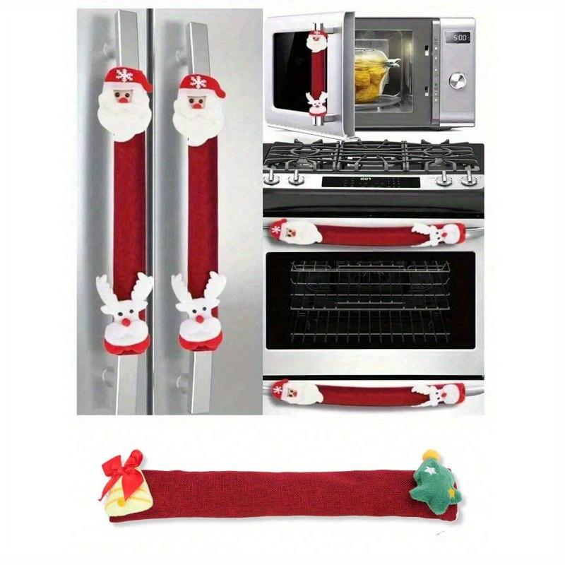 Christmas Oven Handle And Refrigerator Handle Covers, Santa Claus And Reindeer Plush Decorative Covers - Kitchen Holiday Decoration