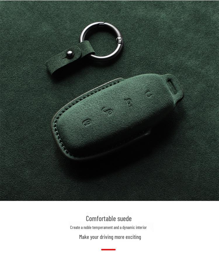 Full-Coverage Suede Key Case for BYD D9, N7, N8, and X with Side Snap Button