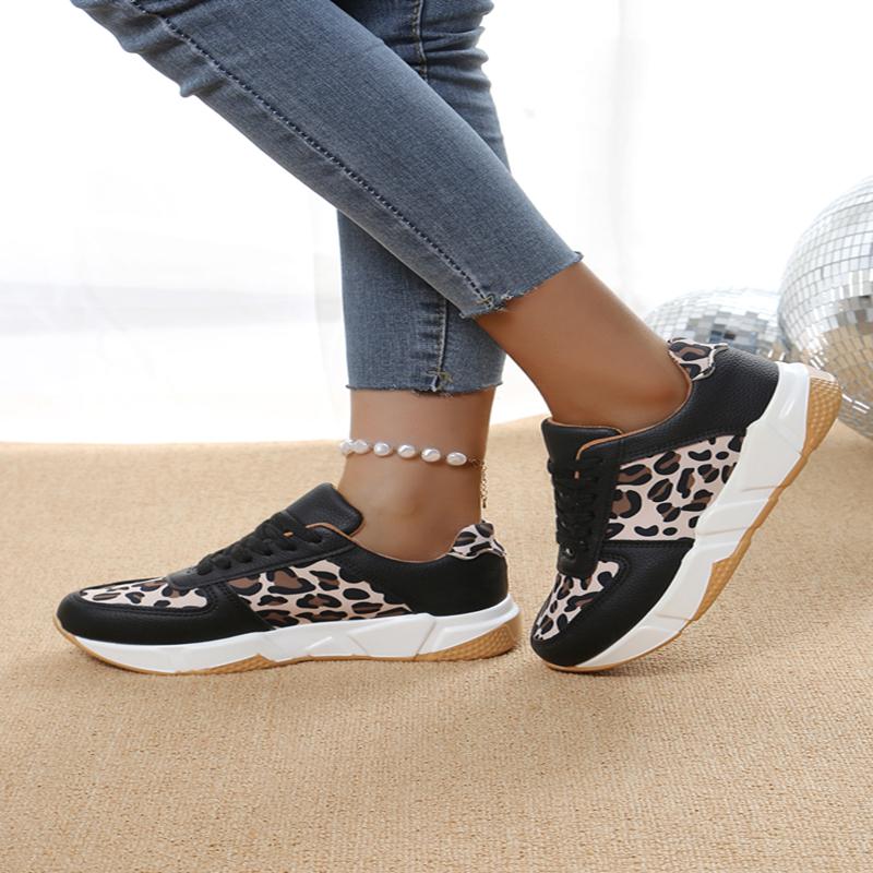 Spring and Summer New Leopard Print Flat Sole Elevated Comfortable Casual Running Sneakers Shoes for Women Chaussure Femme