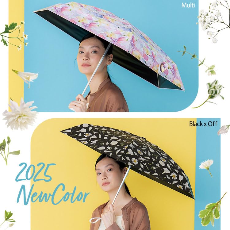 Parasol Flower Print Tiny Black light blocking UV cut both sun and Folding commuting to work or floral [2025] Wpc. [plantica×Wpc.] 100% rate/100%