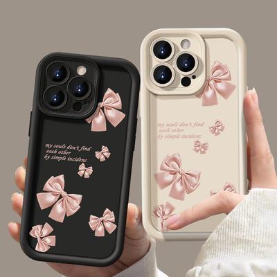 Weiche, matte TPU-Telefonhülle mit rosa Schleifenmuster für iPhone 16 Pro Max 15 Pro 14 13 12 11 XR XS Stoßfeste Objektivschutz-Stoßstangenabdeckung