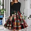 Women's Fashion Round Neck Slim-Fit Christmas Print Long-Sleeved Dress