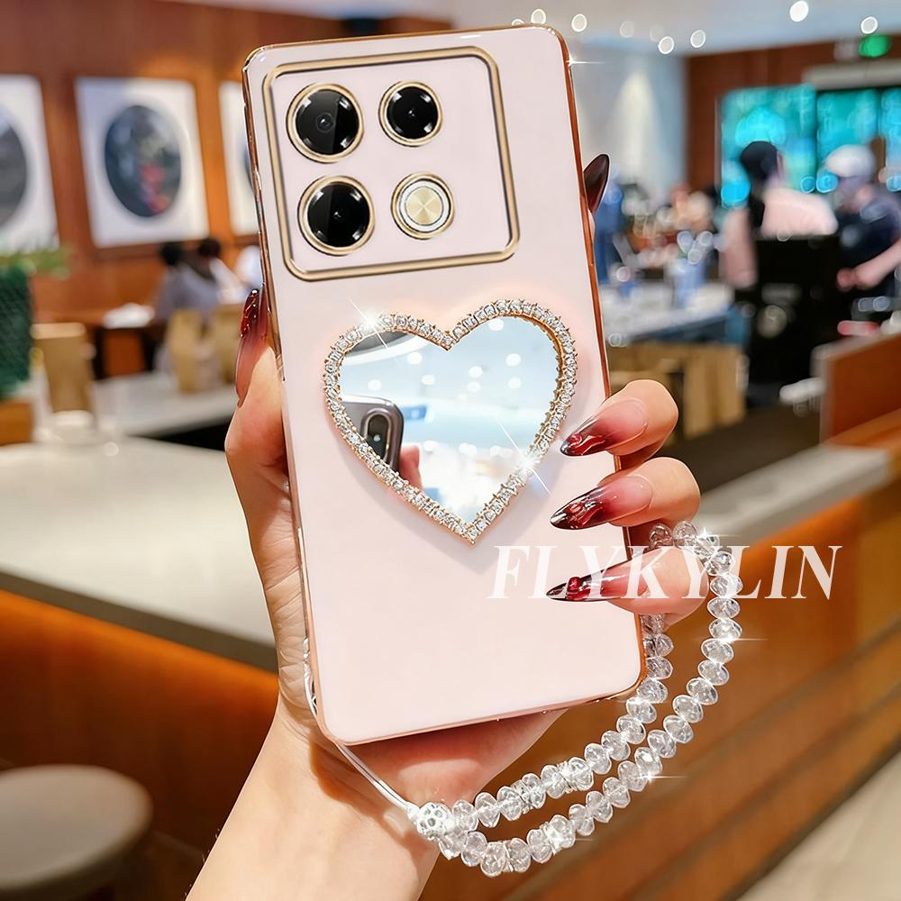 

Phone Case For Xiaomi Redmi Note 15 14 Pro Plus 14 Pro 4G 5G Love Mirror With Crystal Chain Electroplated Soft Shell Redmi Note 14 (4G)