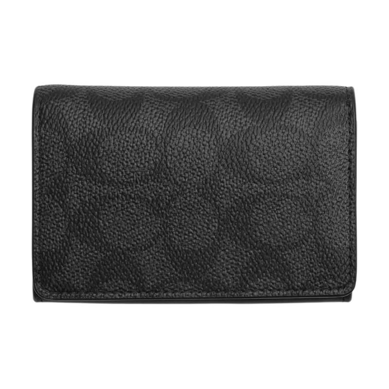 COACH ogo Print Signature Coated Canvas and Selected Calfskin Card Holder Mini Men s Black black чёрный