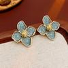 Trendy Flower Stud Earrings for Women Haze Blue Enamel Oil Petals Golden Stamen Earrings Party Sweet Girls Gift Jewelry